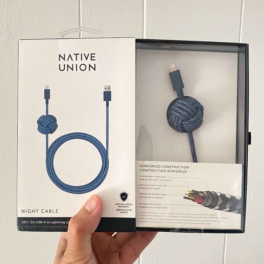 Native Union Night Cable USB-A Cable 10ft Indigo Blue for iPhone iPad Reinforced